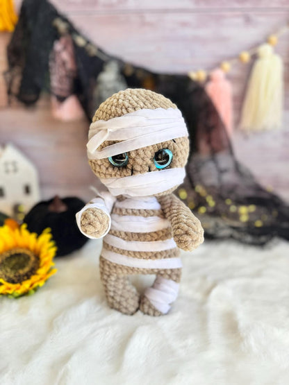 Crochet Mummy Plush, Halloween Decor, Amigurumi Mummy, Spooky Home Decor, Non Candy Trick or Treat Gift, Gothic Decor