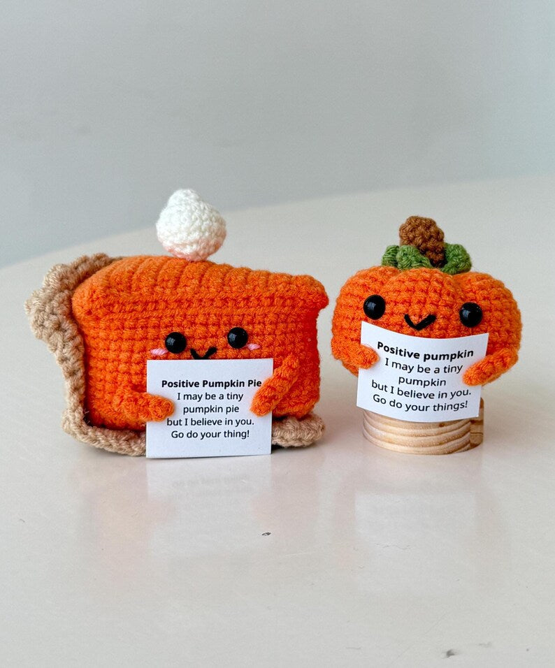 2PCS Crochet Pumpkin Pie Slice Positive & Pumpkin Positive, Cute Crochet Desk Accessory, Coworkers Gift, Halloween Gift, Halloween Decor