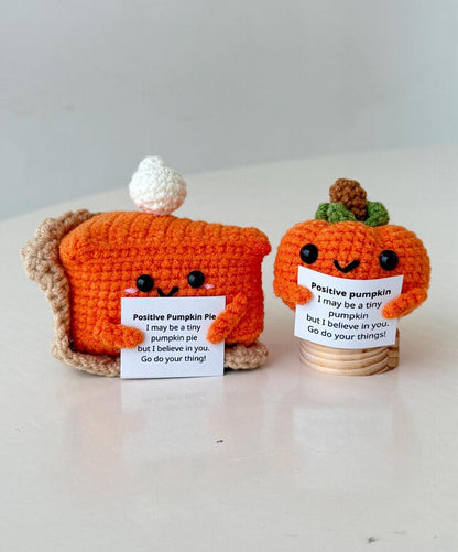 2PCS Crochet Pumpkin Pie Slice Positive & Pumpkin Positive, Cute Crochet Desk Accessory, Coworkers Gift, Halloween Gift, Halloween Decor