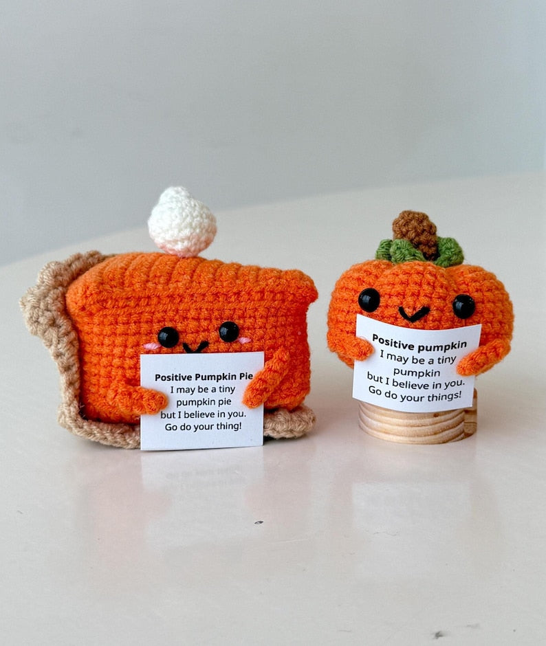 2PCS Crochet Pumpkin Pie Slice Positive & Pumpkin Positive, Cute Crochet Desk Accessory, Coworkers Gift, Halloween Gift, Halloween Decor