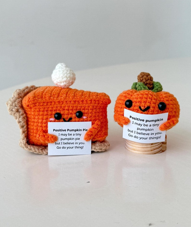 2PCS Crochet Pumpkin Pie Slice Positive & Pumpkin Positive, Cute Crochet Desk Accessory, Coworkers Gift, Halloween Gift, Halloween Decor