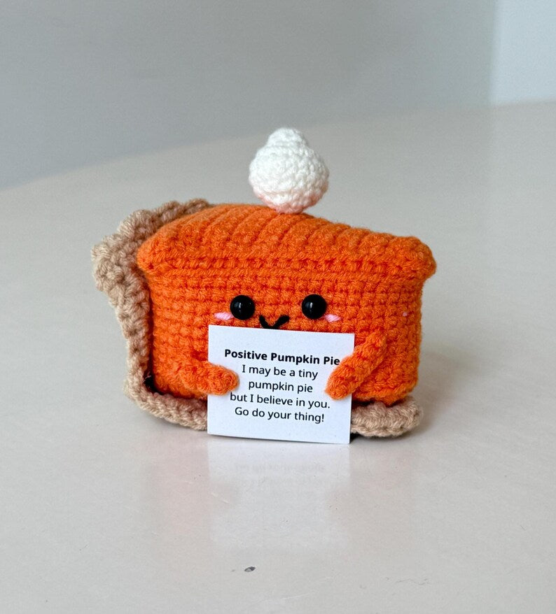 2PCS Crochet Pumpkin Pie Slice Positive & Pumpkin Positive, Cute Crochet Desk Accessory, Coworkers Gift, Halloween Gift, Halloween Decor