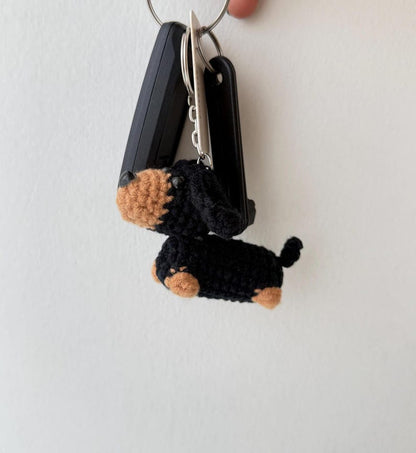 Handmade Dachshund Crochet Keychain, Amigurumi Dachshund, Mini Dachshund Plush Plushie Toy Keychain, Cute Dachshund Gifts, Cute Bag Charm