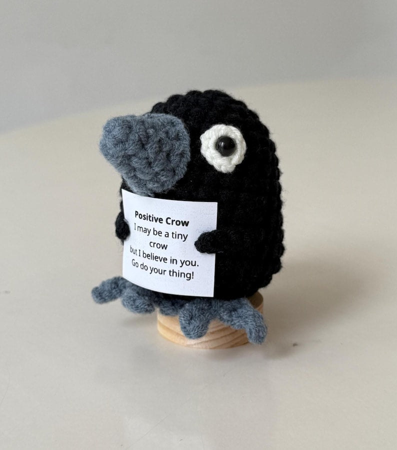 Crochet Supportive Inspirational Crow, Positive Crow, Halloween Decor Desk Accessory, Halloween Gifts For Family Friend Coworkers