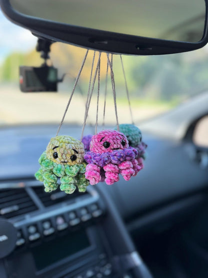 Jellyfish Car Mirror Charm, Crochet Rear View Mirror Hanging, Cute Ocean Car Accessory, New Driver Gift for Her