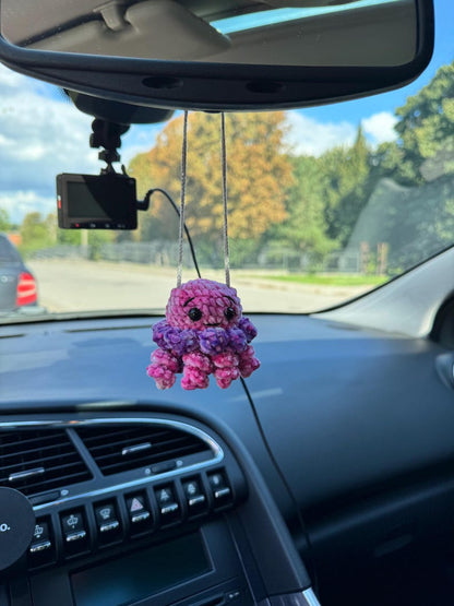 Jellyfish Car Mirror Charm, Crochet Rear View Mirror Hanging, Cute Ocean Car Accessory, New Driver Gift for Her