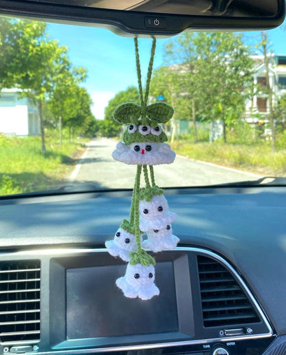 Halloween Ghost Car Charm Crochet, Cute Spooky Car Hanging Pendant, Amigurumi Gift For Halloween Decor, Car Ghost Hanger
