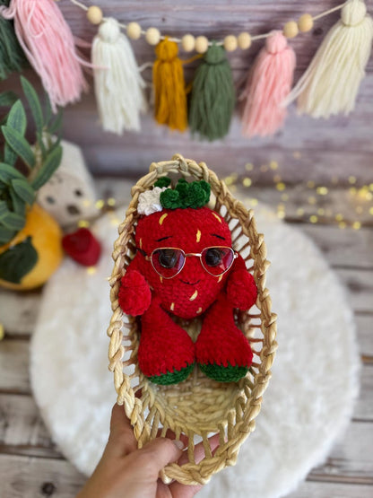 Crochet Strawberry Plush, Handmade Strawberry Decor, Amigurumi Strawberry, Fruit Decor, Bakery Decor, Cafe Decor, Kitchen Decor