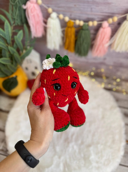 Crochet Strawberry Plush, Handmade Strawberry Decor, Amigurumi Strawberry, Fruit Decor, Bakery Decor, Cafe Decor, Kitchen Decor