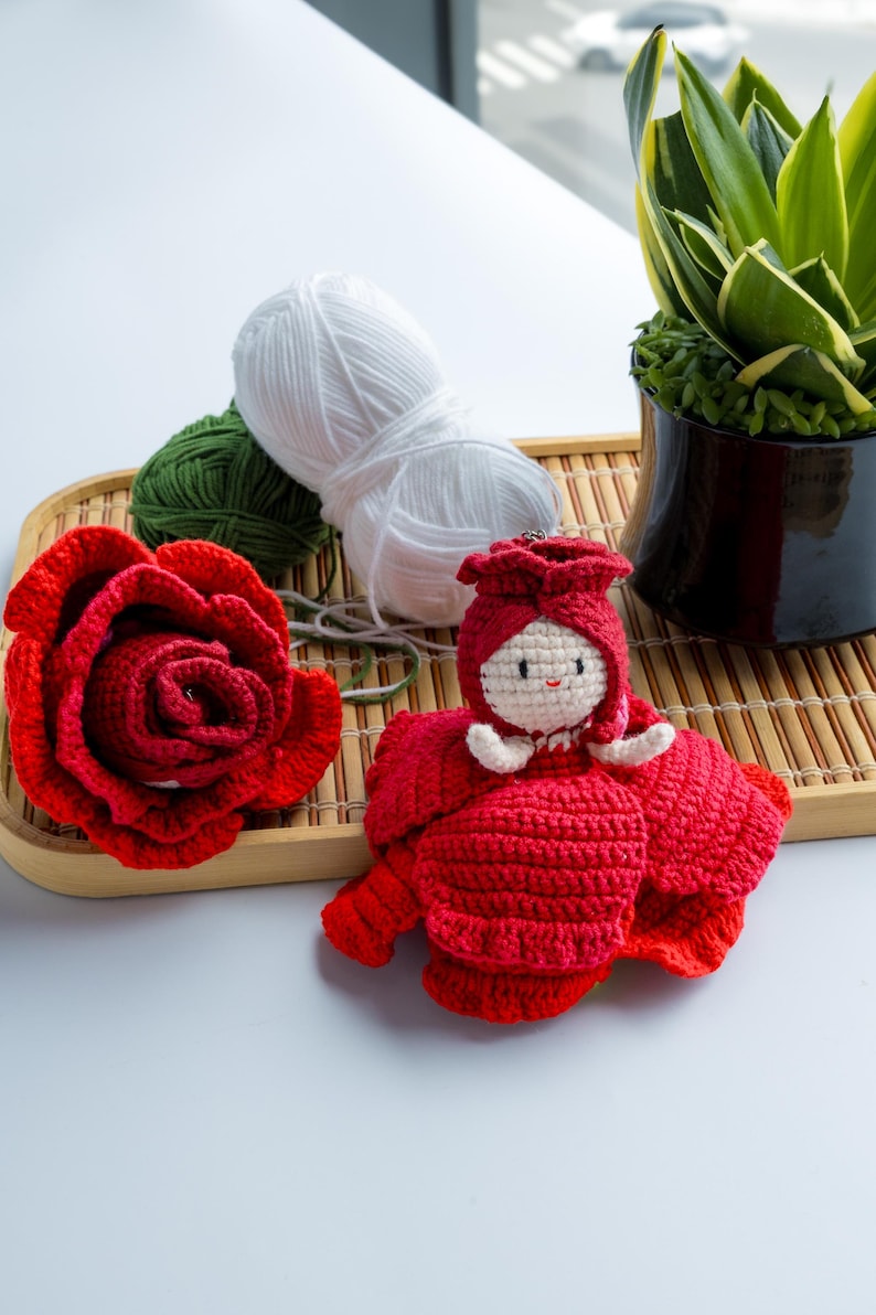 Handmade Crochet Rose Doll – Cotton Amigurumi Plush Toy