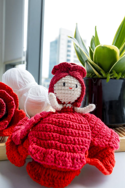 Handmade Crochet Rose Doll – Cotton Amigurumi Plush Toy
