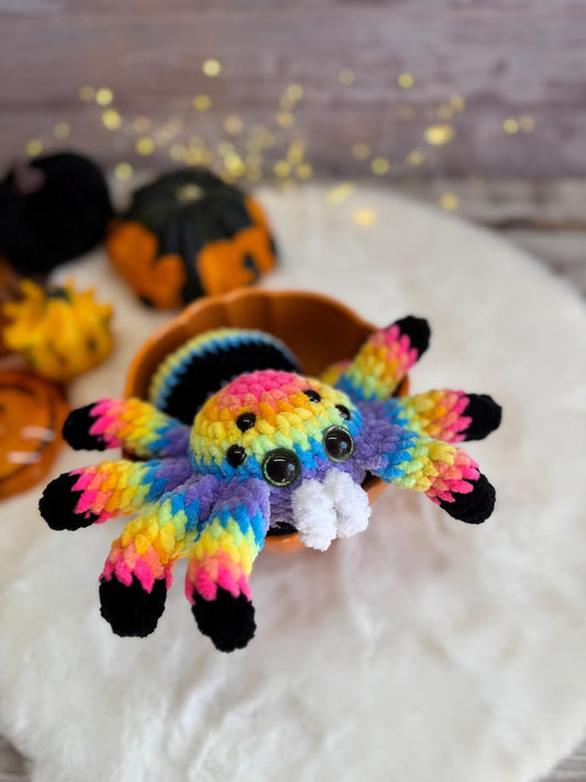 Rainbow Spider Decor, Handmade Crochet Spider Ornament, Halloween Decoration, Gothic Shelf Decor, Spider Lover Gift