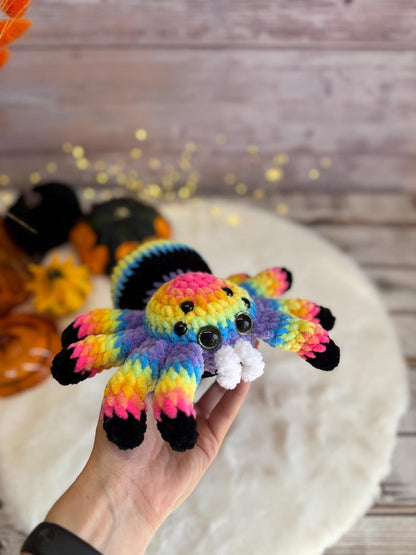 Rainbow Spider Decor, Handmade Crochet Spider Ornament, Halloween Decoration, Gothic Shelf Decor, Spider Lover Gift