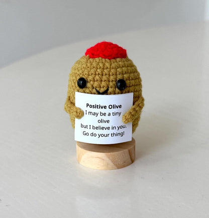 Funny Positive Olive, Knitted Olive Toy With Positive Card, Cute Wool Inspirational Olive Crochet Vegetable Fruit Doll Cheer Up Gifts