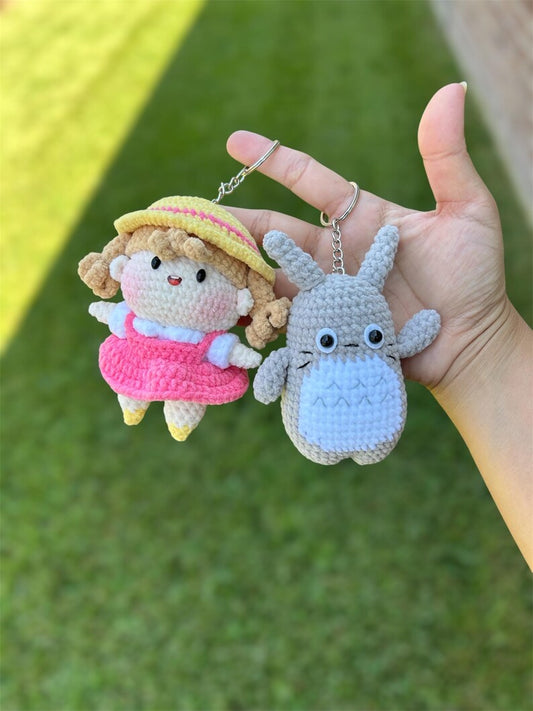 Crochet Totoro And Mei Amigurumi Keychain