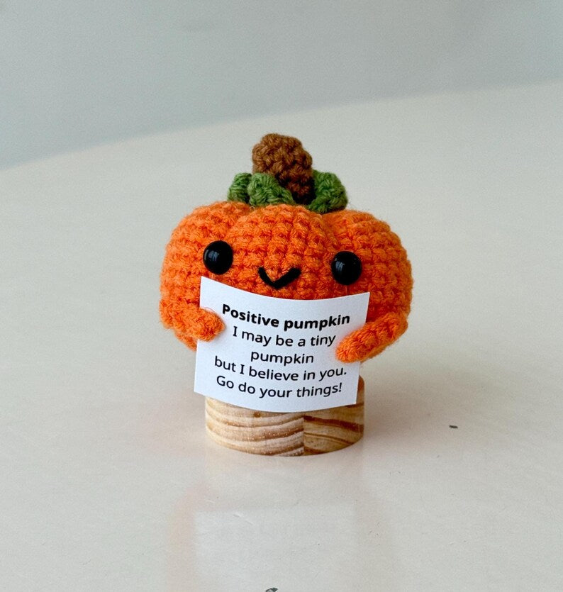 2PCS Crochet Pumpkin Pie Slice Positive & Pumpkin Positive, Cute Crochet Desk Accessory, Coworkers Gift, Halloween Gift, Halloween Decor