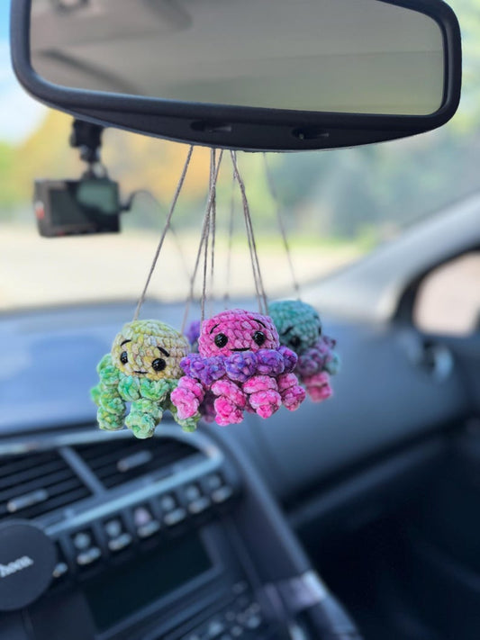 Jellyfish Car Mirror Charm, Crochet Rear View Mirror Hanging, Cute Ocean Car Accessory, New Driver Gift for Her