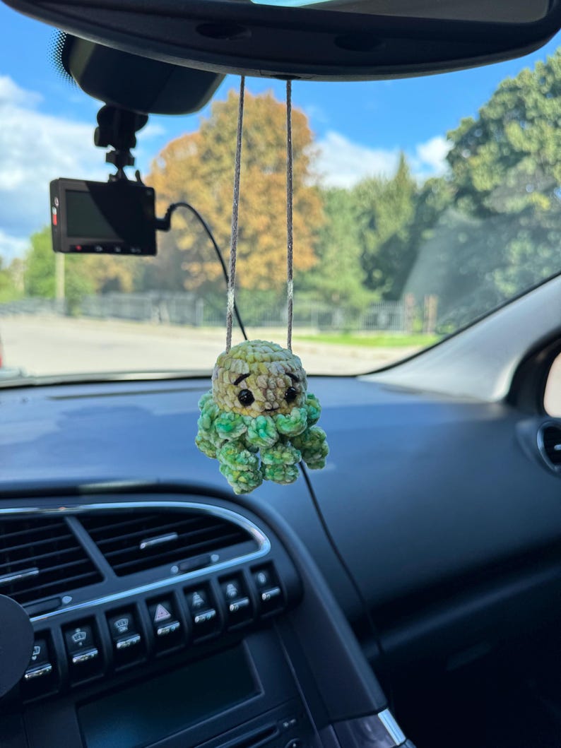 Jellyfish Car Mirror Charm, Crochet Rear View Mirror Hanging, Cute Ocean Car Accessory, New Driver Gift for Her