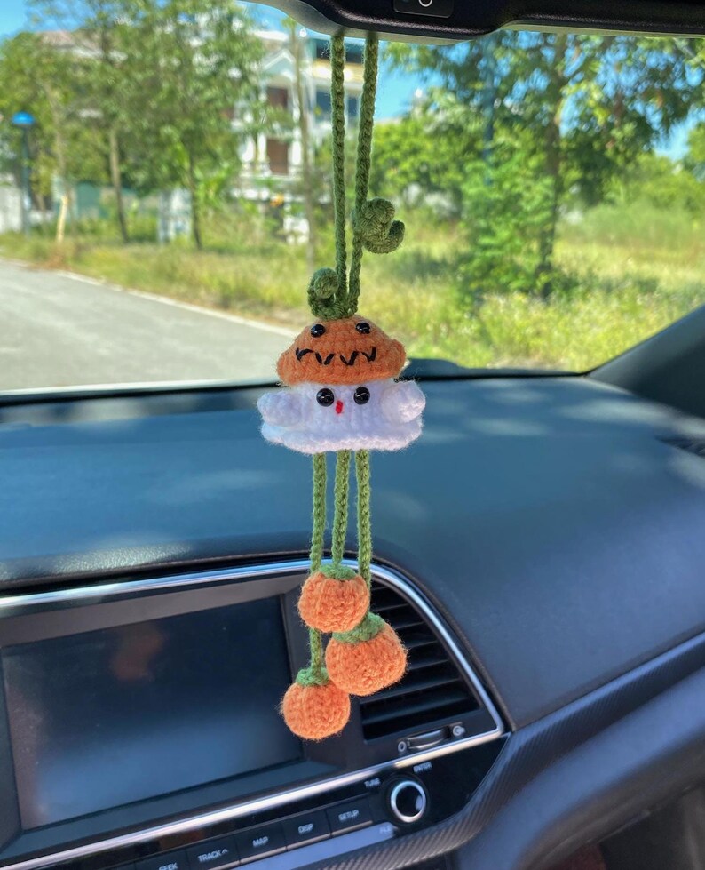 Halloween Ghost Car Charm Crochet, Cute Spooky Car Hanging Pendant, Amigurumi Gift For Halloween Decor, Car Ghost Hanger