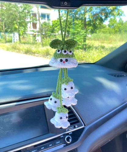 Halloween Ghost Car Charm Crochet, Cute Spooky Car Hanging Pendant, Amigurumi Gift For Halloween Decor, Car Ghost Hanger