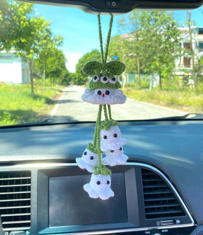 Halloween Ghost Car Charm Crochet, Cute Spooky Car Hanging Pendant, Amigurumi Gift For Halloween Decor, Car Ghost Hanger