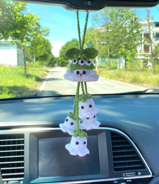Halloween Ghost Car Charm Crochet, Cute Spooky Car Hanging Pendant, Amigurumi Gift For Halloween Decor, Car Ghost Hanger