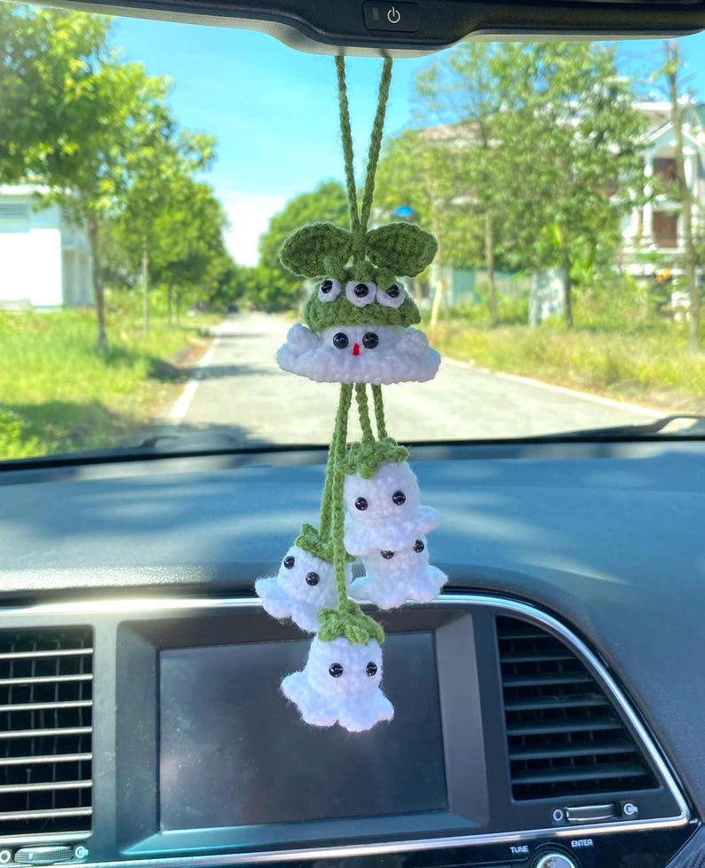 Halloween Ghost Car Charm Crochet, Cute Spooky Car Hanging Pendant, Amigurumi Gift For Halloween Decor, Car Ghost Hanger