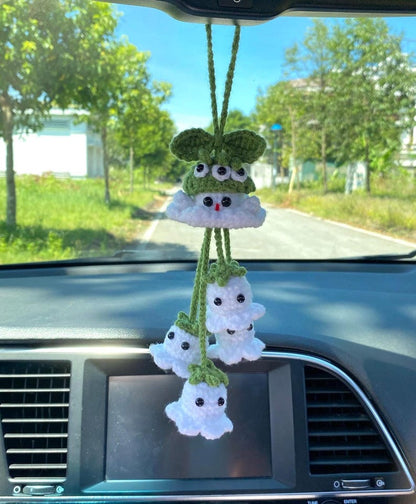Halloween Ghost Car Charm Crochet, Cute Spooky Car Hanging Pendant, Amigurumi Gift For Halloween Decor, Car Ghost Hanger