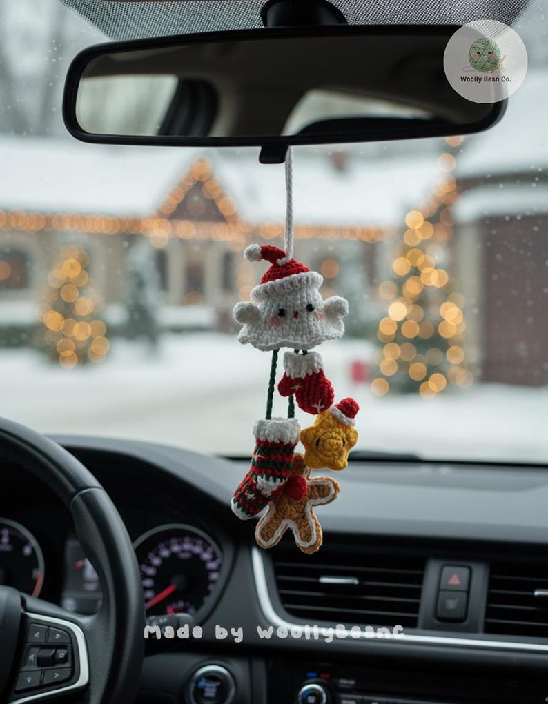 Finished Product Chrismast Ghost Car Charm Crochet – Cute Spooky car Hanging pendant, Amigurumi  Gift for Halloween DecorCar ghost hanger