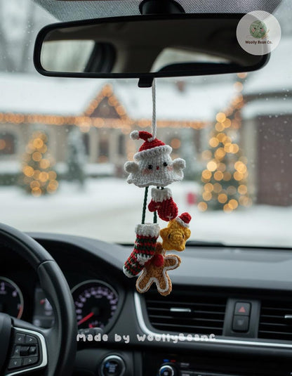 Finished Product Chrismast Ghost Car Charm Crochet – Cute Spooky car Hanging pendant, Amigurumi  Gift for Halloween DecorCar ghost hanger