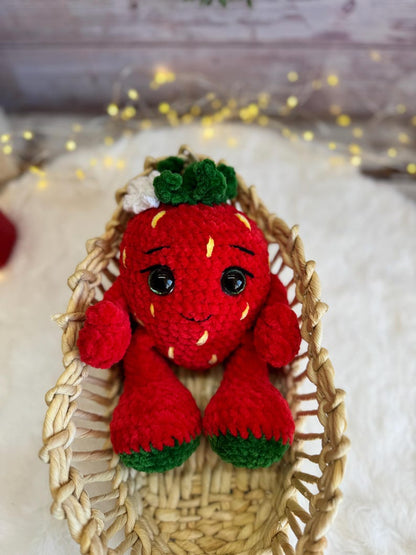 Crochet Strawberry Plush, Handmade Strawberry Decor, Amigurumi Strawberry, Fruit Decor, Bakery Decor, Cafe Decor, Kitchen Decor