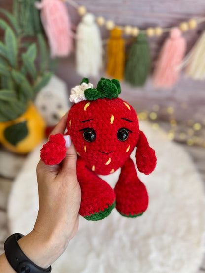 Crochet Strawberry Plush, Handmade Strawberry Decor, Amigurumi Strawberry, Fruit Decor, Bakery Decor, Cafe Decor, Kitchen Decor