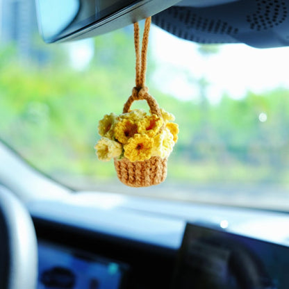 3 in 1 Crochet Flower Car Accessories: Lily of the Valley Car Mirror Hanging/Car Dashboard Decor/Car Coasters, Cute Car Accessory for Women