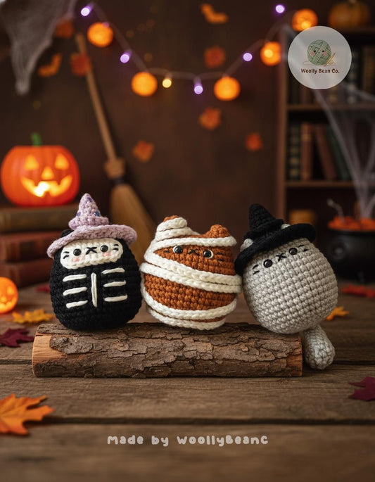 Finished Product -  Cute Chubbies Cat Crochet Halloween Keychain,Halloween Crochet, Crochet Kitten Keychain, Halloween Spooky Amigurumi