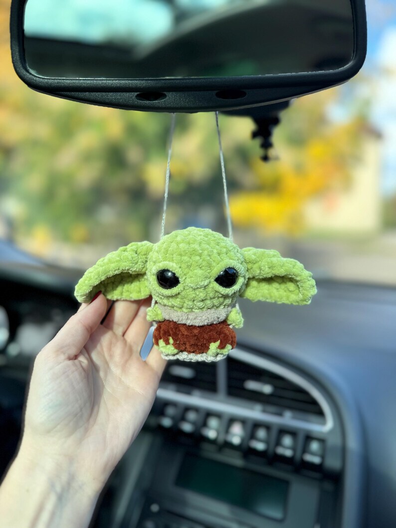 Alien green Car mirror hanger, Car charms rear view mirror, crochet car decor accessory, First car Space lover gift
