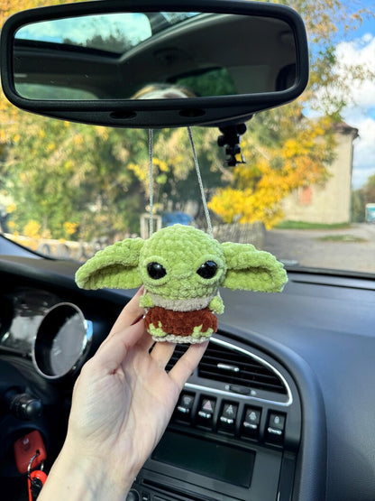 Alien green Car mirror hanger, Car charms rear view mirror, crochet car decor accessory, First car Space lover gift