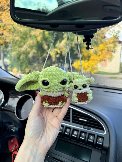 Alien green Car mirror hanger, Car charms rear view mirror, crochet car decor accessory, First car Space lover gift