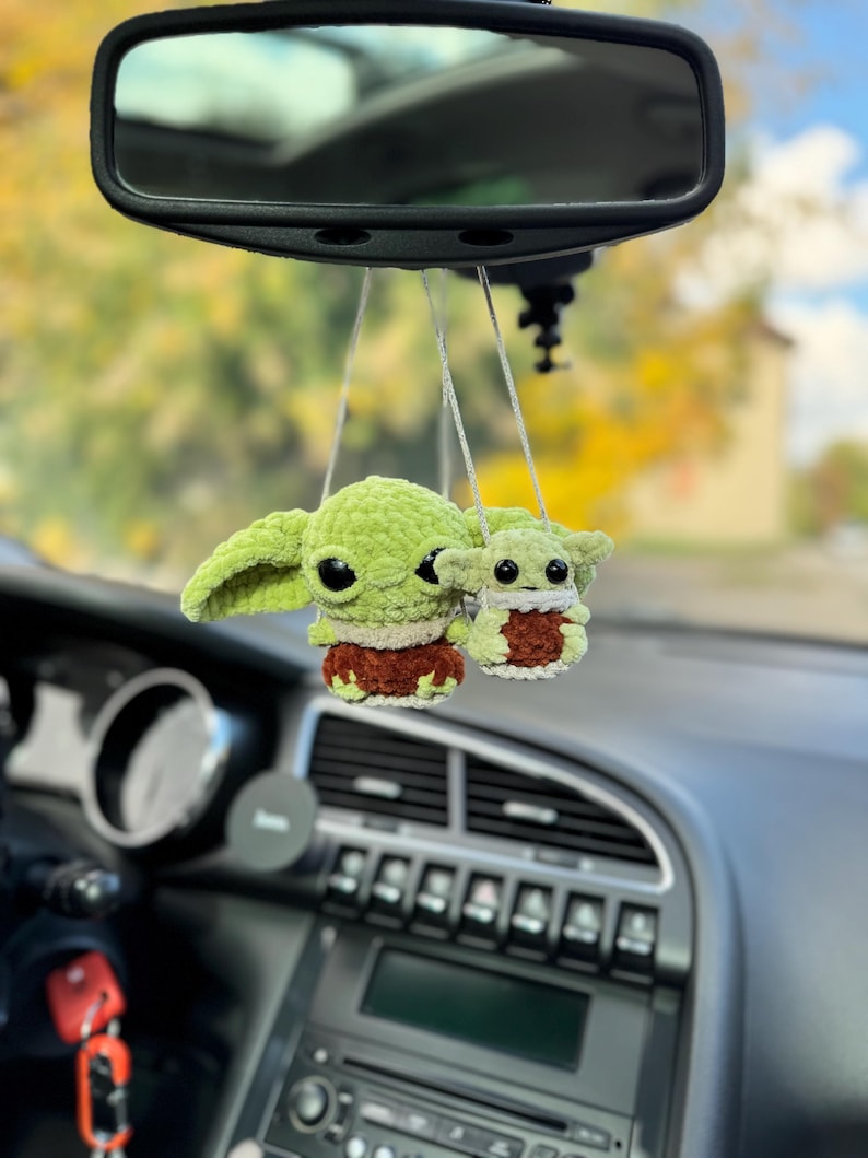 Alien green Car mirror hanger, Car charms rear view mirror, crochet car decor accessory, First car Space lover gift