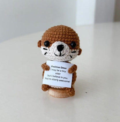Crochet Otter Positive With Desk Decorations, Support Inspirational Otter Plushie, Birthday Gift, Gifts For Children Family Friend Coworkers