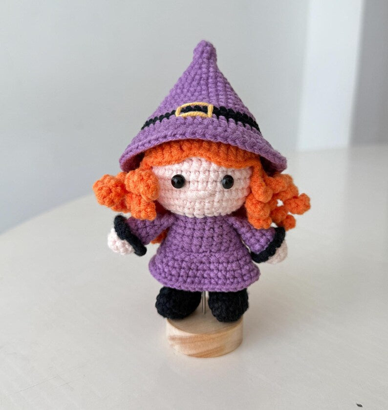 Crochet Witch Doll, Handmade Amigurumi Halloween, Cute Witch Plush Toy, Spooky Decor, Witch Lovers Gift