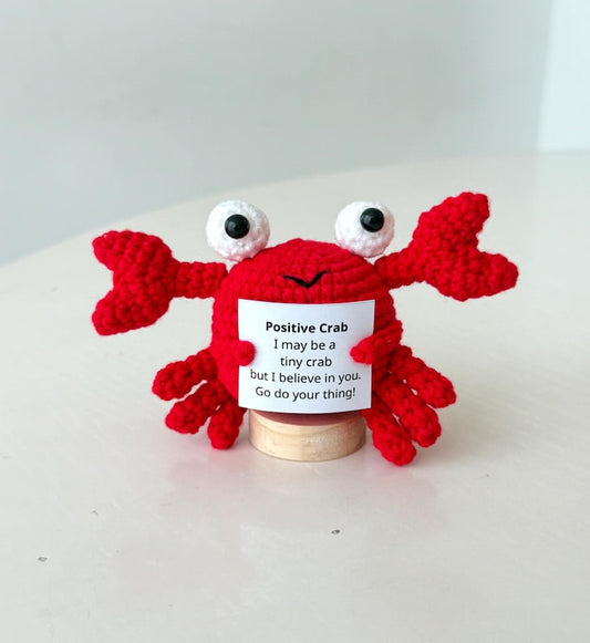 Crochet Crab Positive With Desk Decorations, Supportive Crab Plushie, Birthday Gift, Gifts For Children Family Friend Coworkers
