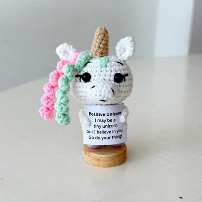 Crochet Unicorn Positive With Desk Decorations, Supportive Unicorn Plush, Birthday Gift, Gifts For Children Family Friend Coworkers