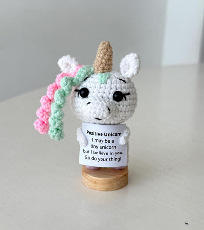 Crochet Unicorn Positive With Desk Decorations, Supportive Unicorn Plush, Birthday Gift, Gifts For Children Family Friend Coworkers