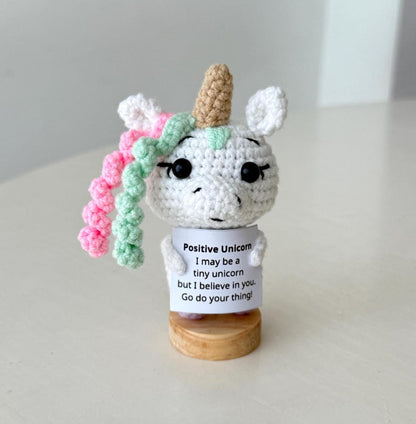 Crochet Unicorn Positive With Desk Decorations, Supportive Unicorn Plush, Birthday Gift, Gifts For Children Family Friend Coworkers