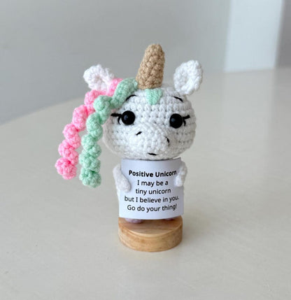 Crochet Unicorn Positive With Desk Decorations, Supportive Unicorn Plush, Birthday Gift, Gifts For Children Family Friend Coworkers