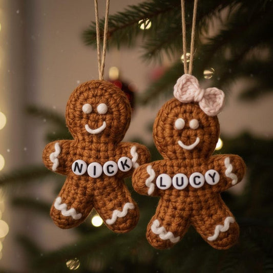 Personalized Couple Gingerbread Man Crochet Christmas Ornament, Amigurumi gift,  Custom Name handmdade, Gift For Lover, Xmas Decoration