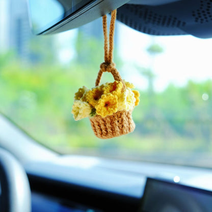 3 in 1 Crochet Flower Car Accessories: Lily of the Valley Car Mirror Hanging/Car Dashboard Decor/Car Coasters, Cute Car Accessory for Women