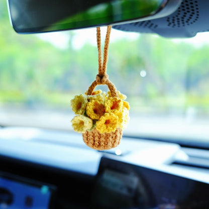 3 in 1 Crochet Flower Car Accessories: Lily of the Valley Car Mirror Hanging/Car Dashboard Decor/Car Coasters, Cute Car Accessory for Women