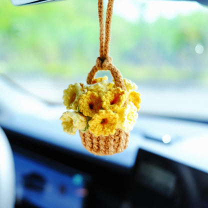 3 in 1 Crochet Flower Car Accessories: Lily of the Valley Car Mirror Hanging/Car Dashboard Decor/Car Coasters, Cute Car Accessory for Women
