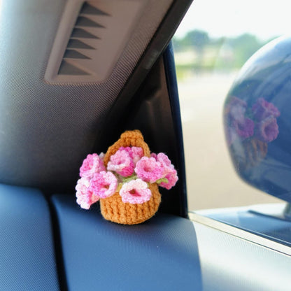3 in 1 Crochet Flower Car Accessories: Lily of the Valley Car Mirror Hanging/Car Dashboard Decor/Car Coasters, Cute Car Accessory for Women